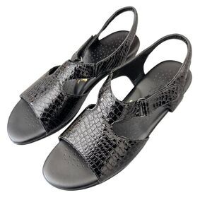 SAS Women's Suntimer US 11 M Black Croc Patent Leather Sandals Tripad Comfort